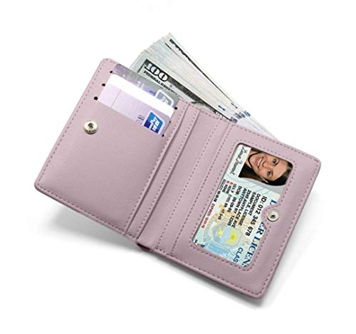 Women Wallets Small Bifold Leather Pocket Wallet Ladies Mini Short Purse - color: Dark Pink