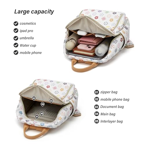 Makes Mini Backpack for Women, Small Casual Backpacks Daily Travel Bag 2pcs | Small Bookbag,Work Travel School PU Leather Shoulder Bag Mochilas Para Mujer Rucksack Gifts for Lady Girls Mother Wife - color: Triwhite Flower