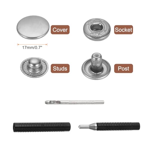 HARFINGTON 25 Set Leather Snap Fasteners Kit 17mm Metal Snap Button Press Studs Leather Rivets Snaps with 3 Setter Tools for Clothes Jackets Jeans Wears Bags, White - color: White, size: 17mm