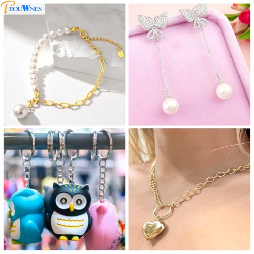 968pcs Jump Rings for Jewelry Making Kit, PEOUWNES Gold & Silver Keychain Rings with Lobster Clasps, DIY Bracelet Necklace Charms Supplies (Multi-Use Craft Set) - color: Gold and Silver