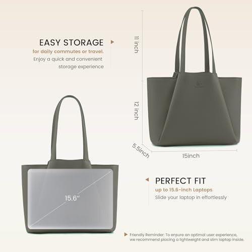 LOVEVOOK Laptop Tote for Women - 15.6 Inch Faux Leather Laptop Bag with Clutch, Large Capacity Office Purse Computer - color: Dark Green, size: 15.6 inch