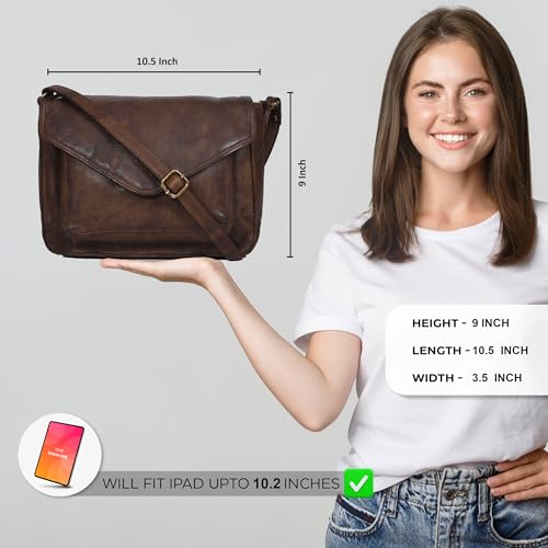 Ozora Genuine Leather Crossbody Purse for Women, Shoulder Bag - color: Brown Wash