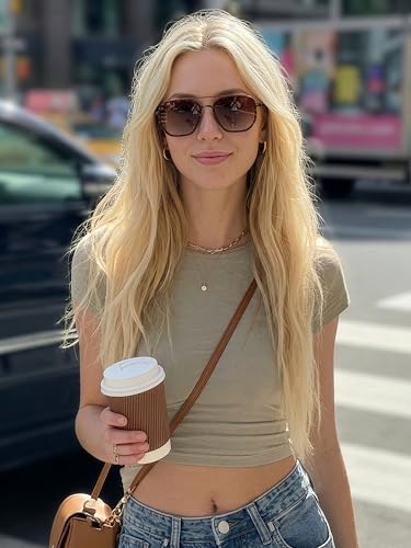 kimorn Women's Tangle Free Aviator Sunglasses, Polarized UV400 Protecion | Retro Square Frame Shades, Small-Medium Fit, Driving, Beach, Daily Wear - color: Brown Tortoise+brown Grading