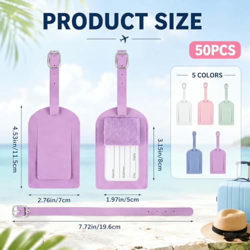 Hillban 50Pcs Leather Luggage Tags for Suitcase,Wedding Favors - color: Colorful