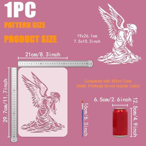 FINGERINSPIRE Weeping Angels Painting Stencil with Paintbrush 11.7x8.3 inch Praying Angel Silhouette Stencil Reusable DIY Craft Stencils for Painting on Wood, Wall, Canvas, Fabric and Furniture - color: Weeping Angels