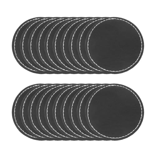 MECCANIXITY Blank Leatherette Patches, 2.5 Inch Round Faux Leather Hats Patches with Adhesive Iron-on Heat Press Laserable Rustic for Hats DIY Fabric Repair Sew(Black, Pack of 25) - color: Black