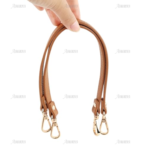 AUEAR, 2 Pack Purse Leather Handles Replacement Brown with Gold Lock Swivel Lobster Buckles for Small Bag - color: Brown with Gold Lock