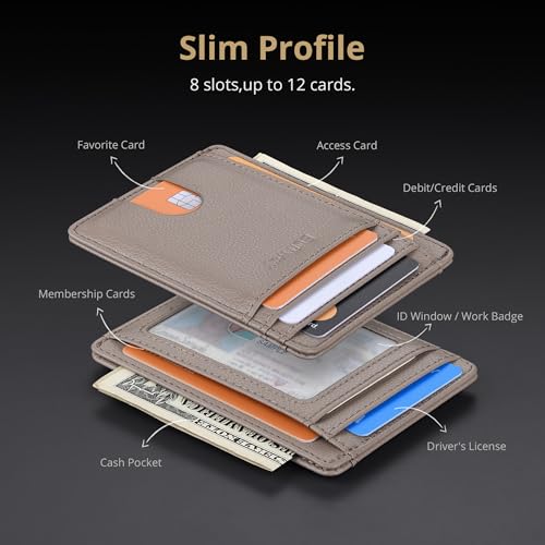 Buffway Slim Minimalist Front Pocket RFID Blocking Leather Wallets for Men and Women - Lichee Khaki - color: Lichee Khaki