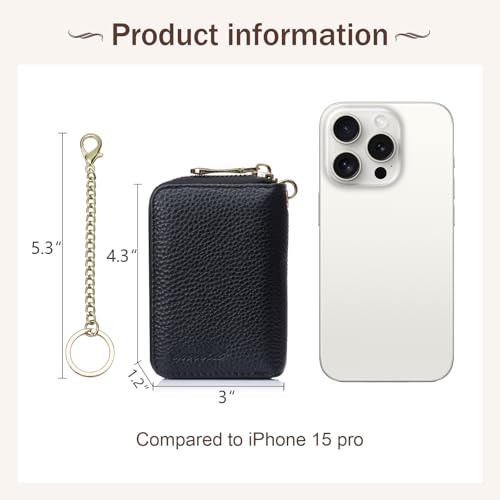 imeetu Rfid Credit Card Holder, Businese Card Case, Wallet for Women Men | Genuine Leather Card Wallet with id Window, Keychain & Double Zipper, Water-resistan Small Wallet with Gift Box, Daily Travel - color: Pro - Black