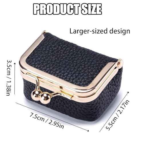 Genuine Leather Mini Jewelry Box & Coin Purse for Women, Travel Jewelry Case with Kiss Lock, Holds Earrings, Rings, Necklace, Bracelet, Coins (Blue-L 2.95in) - color: Blue - 2.95in