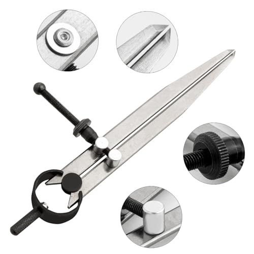 6 Inch Adjustable Lockable Steel Divider Wing Leather Compass with 8 Inch Stainless Steel Ruler for Leather Work, Woodworking, Metalworking and Geometry Drawing