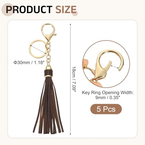 uxcell Leather Keychain Tassels, Women Tassel Bag Charm with Lobster Clasp Key Ring for Handbag Purse - color: Deep Coffee