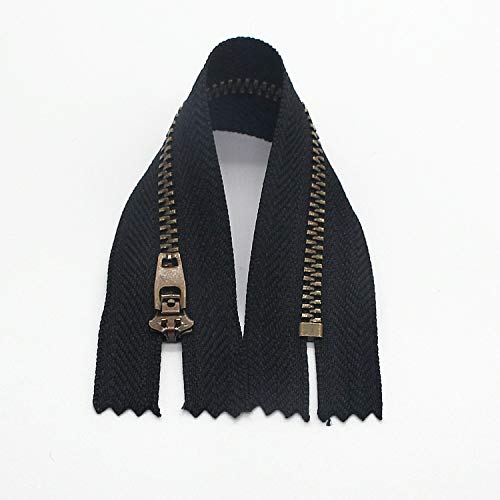 3# Jeans Zipper 5 Inch Antique Brass Metal Zipper Close End Y-Teeth Zippers 6pcs,12.7 cm (Black-Brass) Leekayer - color: Black tape-Brass teeth, size: 5"