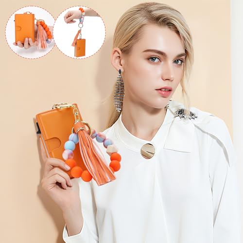 Wallet Women Slim Credit Card Holder for Women Rfid Blocking Wallet Leather Credit Card Holder With Aluminum Pop Up Cash Pocket Trifold Magnetic Coin Purse - color: Orange