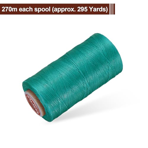 uxcell Flat Leather Sewing Waxed Thread, 270m / 295 Yards Polyester Wax String, 150D Wax Stitching Cord for Leather Crafts, Bookbinding, Bracelets Braided, Peacock Green - color: Peacock green