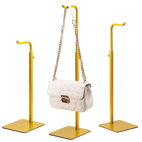 3-Pack Adjustable Tabletop Purse & Banner Display Stands, Gold | Tabletop hook holders display handbags, wreaths and banners in closets, retail stores and vendor booths. - color: Gold