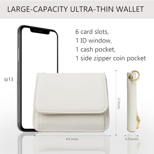 Keychain Wallet for Women,RFID Wristlet Wallet with Beaded Strap | Tri-Fold Design,6 Card Slots,ID Window,Zipper Coin Pocket,Lightweight Carry - color: Beige