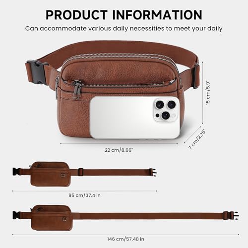 TAMTOMI Fanny Packs for Women Men Everywhere Belt Bag Vegan Leather Waist Packs with Adjustable Strap Crossbody Chest Bag Travel for Workout - color: Brown