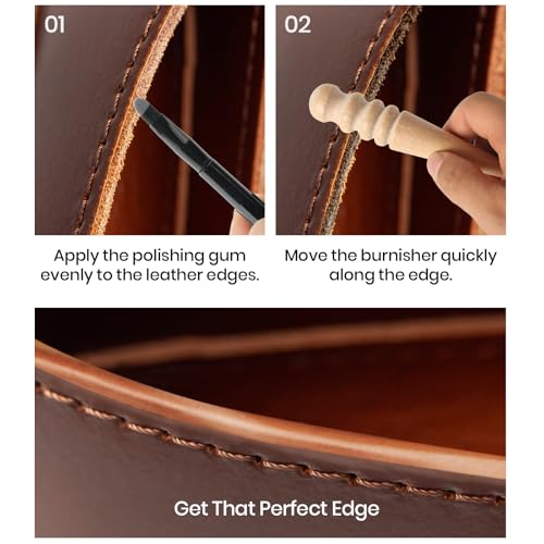 Calvana Khaki Burnishing Gum 4.23 oz, Includes Ebony Edge Burnisher and Applicator Brush, for Edges on Oil-Tanned & Veg-Tanned Leather, Burnishing & Polishing, Water-Based - color: Khaki