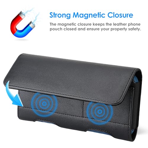 Mopaclle Leather Phone Holster with Heavy Duty Metal Belt Clip and Card Holder, Compatible with iPhone 17/16/15/14/13 Pro Max,17 Air and Galaxy S26/S25/S24/S23/S22 Plus and FE - Black - color: 01-Leather- Black, size: L(6.5x3.5x0.6)