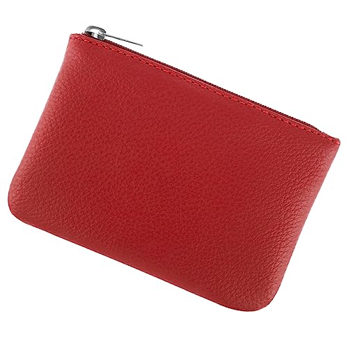 simarro Red Coin Purse, Leather Zipper Change Purse | Portable Coin Wallet Mini Change Holder for Women Coin Pocket for Women Credit Card Folded Bills ID Key Headset Lipstick - color: Red