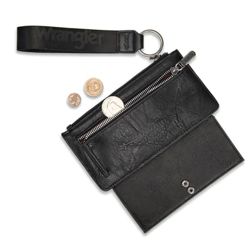 X Wrangler Western Wallet for Women Card Cases & Money Organizers Wristlet Wallet with Zipper Pocket - color: 1-Black