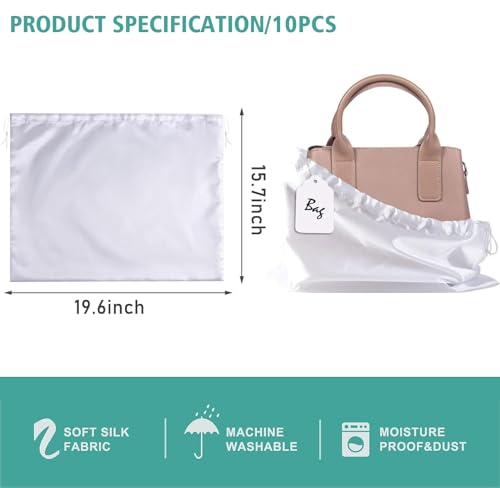 10 Pack Dust Bags for Handbags, Shoe Dust Bags for Purses, Silk Cotton Purse Cover Storage Bag(White, M-19.6 × 15.7 in) - color: White-10pcs, style: M-19.6 × 15.7 in