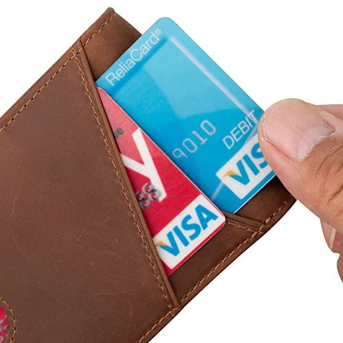 Slim Wallet with Money Clip RFID Blocking Minimalist Bifold Wallet for Men Genuine Leather Front Pocket Card Holder - color: AS260 - Khaki (Finger Groove)