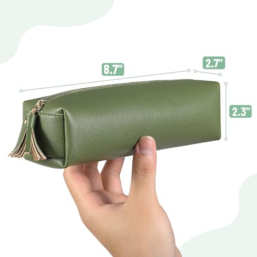 Mr. Pen- PU Leather Pencil Case, Green | Pencil Case Small Pencil Pouch Aesthetic Pencil Cases - color: Green