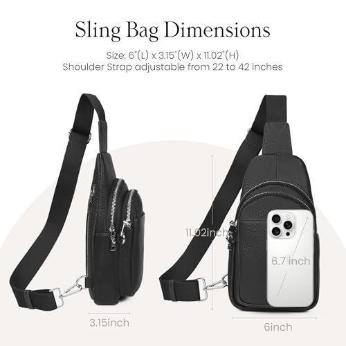 befen Genuine Leather Sling Bag for Women Anti-Theft Crossbody Chest Bags Fanny Packs for Travel with RFID Card Slots | Real Leather, Anti Theft, RFID Blocking, 3 Card Slots, Anti Pocket Bag, Multi Pockets, Travel Purse - color: Black
