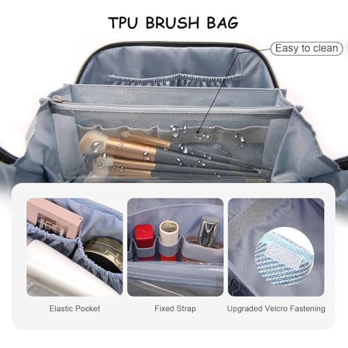 BOYATU Makeup Bag, Makeup Organizer, Toiletry Travel Bag for Women - Blue | 3 Pcs Vegan Leather Cosmetic Bag with Compartments - 180° Open-Flat Makeup Organizer - Waterproof Large Capacity Toiletry Bag - color: C-1-Blue