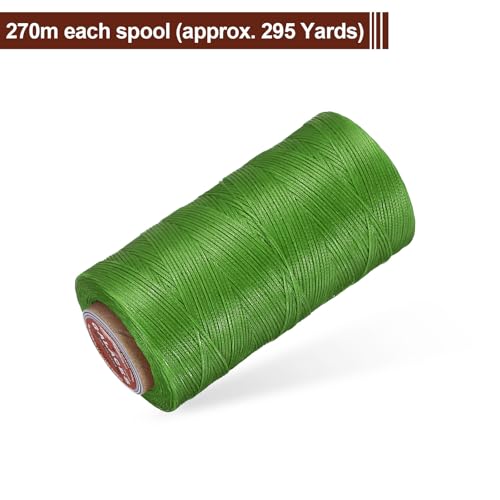 uxcell Flat Leather Sewing Waxed Thread, 270m / 295 Yards Polyester Wax String, 150D Wax Stitching Cord for Leather Crafts, Bookbinding, Bracelets Braided, Light Green - color: Light green