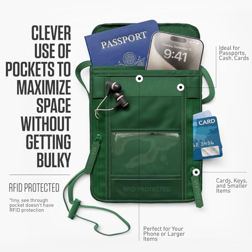 VENTURE 4TH Travel Neck Wallet, RFID Blocking Passport Holder - Sleek Green - color: Sleek Army Green
