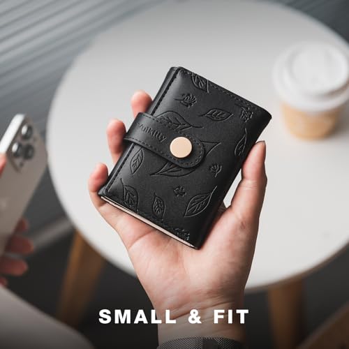Vulkitty Small Wallet for Women, Trifold Leather Cute Womens Wallet with ID Window, RFID Blocking Security Ladies Wallet, Ultra Slim Compact Card Holder, Stylish Thin Women's Wallet, Black - color: Black