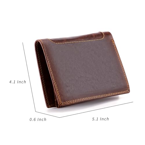 Trifold Billfold RFID Blocking Cowhide Leather Wallet for Men 10 Card Slots 2 ID Windows with Coin Pocket - color: Brown