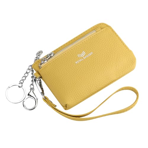 Royal Bagger Women's Genuine Leather RFID Coin Purse for Women, Multi-Zipper Clutch Wallet with Keychain & Wristlet 1903 - color: Yellow