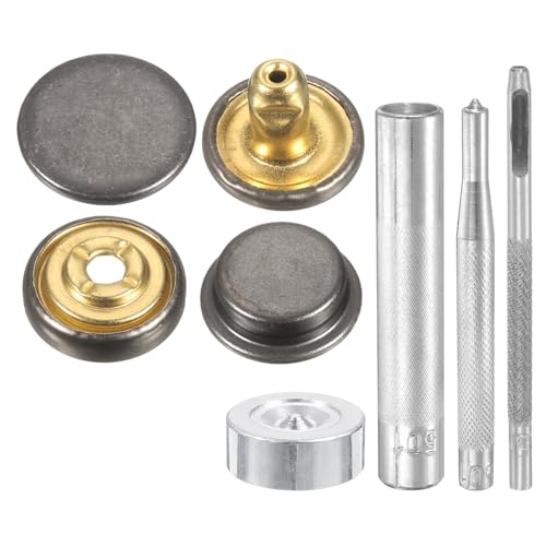HARFINGTON 24Set Leather Snaps Fasteners Kit 17mm Dia Brass Press-Stud Cap Button 2.95" Length Metal Snap Buttons with 4 Install Tools for Coat Bag Leather Marine Boat Canvas, Gun - color: Gun, size: 17mm
