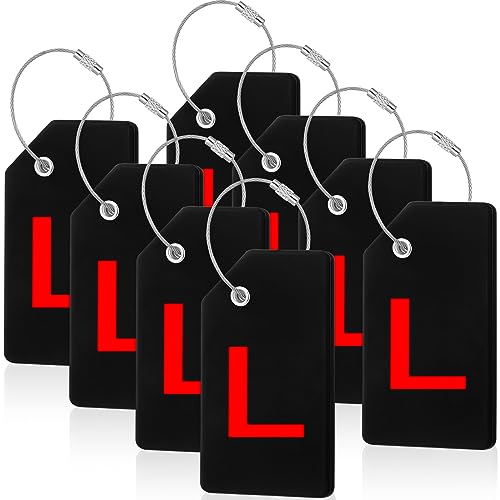 Sweetude 8 Pcs Luggage Tags Silicone Steel Loop, Letter L, Red, Black - size: Letter L, style: Red, Black
