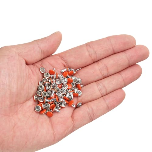 HARFINGTON 100 Sets Double Cap Leather Rivets, 6x6mm Round Cap Tubular Metal Studs Leather Crafting Rivets for Fabric Belt Pet Collar Boot Bag Repair and Decoration, Orange - color: Orange, size: 6x6mm