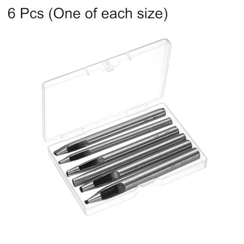 HARFINGTON 6pcs Oval Hole Punch Set 2mm 3mm 4mm Leather Hollow Cutter Kit Oblong Punch Die Carbon Steel Leather Punch Tool for Canvas Strap Belt Watch Band Leathercraft Working DIY Tool