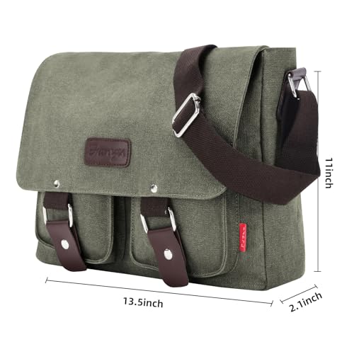 Messenger Bag for men Laptop Bag UnisexRetro Canvas Bag14-15.6 inches Casual single shoulder bag For Work College Travel - color: S-army Green