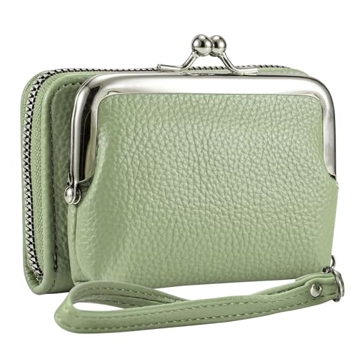 Women's Wristlet Wallet, Card Holder & Coin Purse, Small Change Purse | Small change purse for coins, small coin purse for women, wrist wallets for women, coin pouch, zip no kiss lock coin purses - color: Green