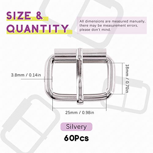 Swpeet 60Pcs 1 Inch / 25mm Heavy Duty Metal Ring Buckle Webbing Belts - color: Sliver, style: Metal Roller Buckles