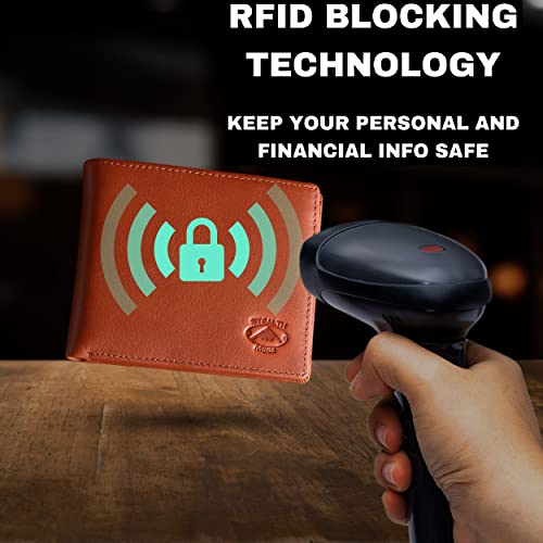 Stealth Mode Leather Bifold Wallet for Men With ID Window and RFID Blocking - color: Light Brown