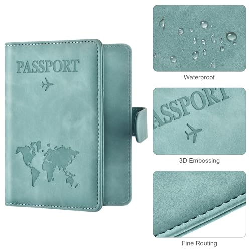 Eoehro Passport Holder for Travel Essentials, Passport Wallet Cover Case for Travel Must Haves Accessories,Passport Book Holders for Women and Men(light blue) - color: light blue, style: Magnetic Clasp