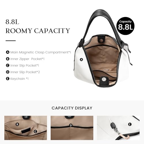 befen Genuine Leather Slouchy Hobo Purses for Women, Casual Hobo Bags - color: White-gray