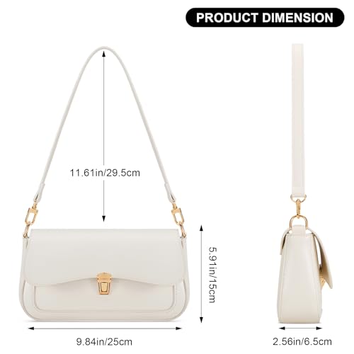 KKXIU Small Shoulder Bag for Women Cute Hobo Handbags Mini Clutch Purses | Classic Trendy Retro Underarm Crossbody Bag with Detachable Straps, Zipper Closure - color: Off-white