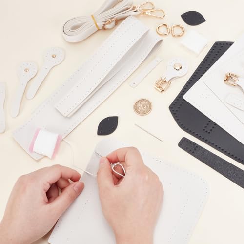 WADORN DIY PU Leather Shoulder Bag Making Set, PU Leather Crossbody Bag Material Craft Tool Set Woman Handmade Satchel Handbag Making Kit 16x6.5x20cm for Handmade Craft Bag Making Accessories, White - color: White