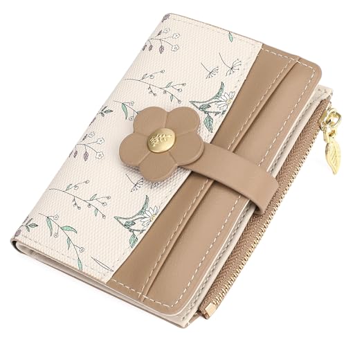 GAEKEAO Small Wallets for Women RFID Blocking Bifold Floral Vegan Leather Wallet Card Holder with ID Window & Zipper Pocket - color: C03-Yellow