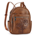 Mini Backpack Purse for Women,Vegan Leather Small Backpack for Daily | Embossed Lightweight Water-Resistance Travel Mini Fashion Daypack Bag,Ladies Casual Backpack Purse Gift Choice for Women - color: Brown-flower